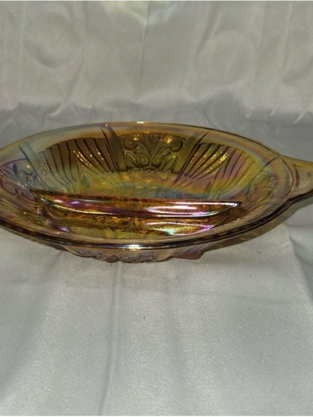 Iridescent Gold Carnival Glass Decorative Serving Dish